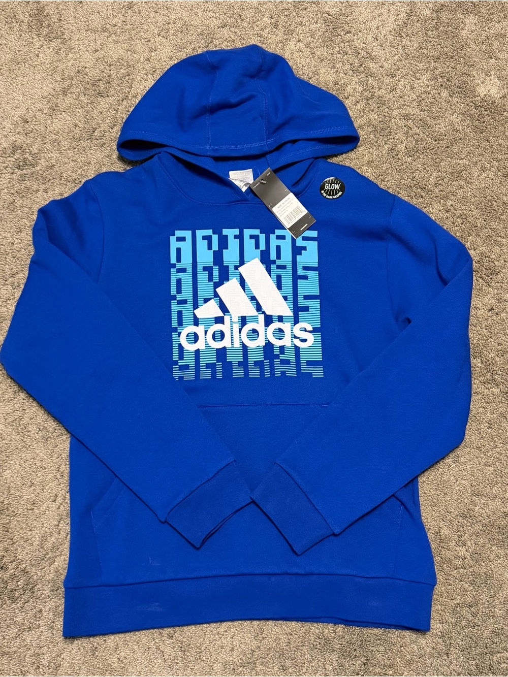 adidas Royal Blue Hoodie Glow in dark graphic boys XL 18/20 NWT